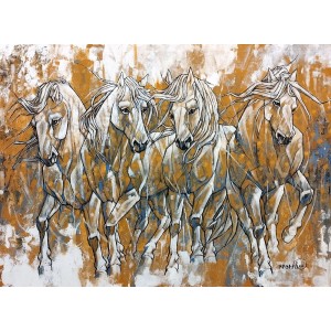 Momin Khan, 36 x 48 Inch, Acrylic on Canvas, Horse Painting, AC-MK-118